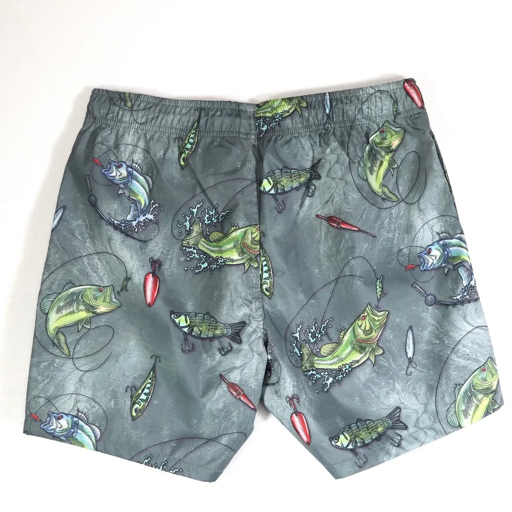 Psycho Tuna Swim Trunks Mens M Charcoal Reel Em‎ In Bass Fishing Shorts Beach